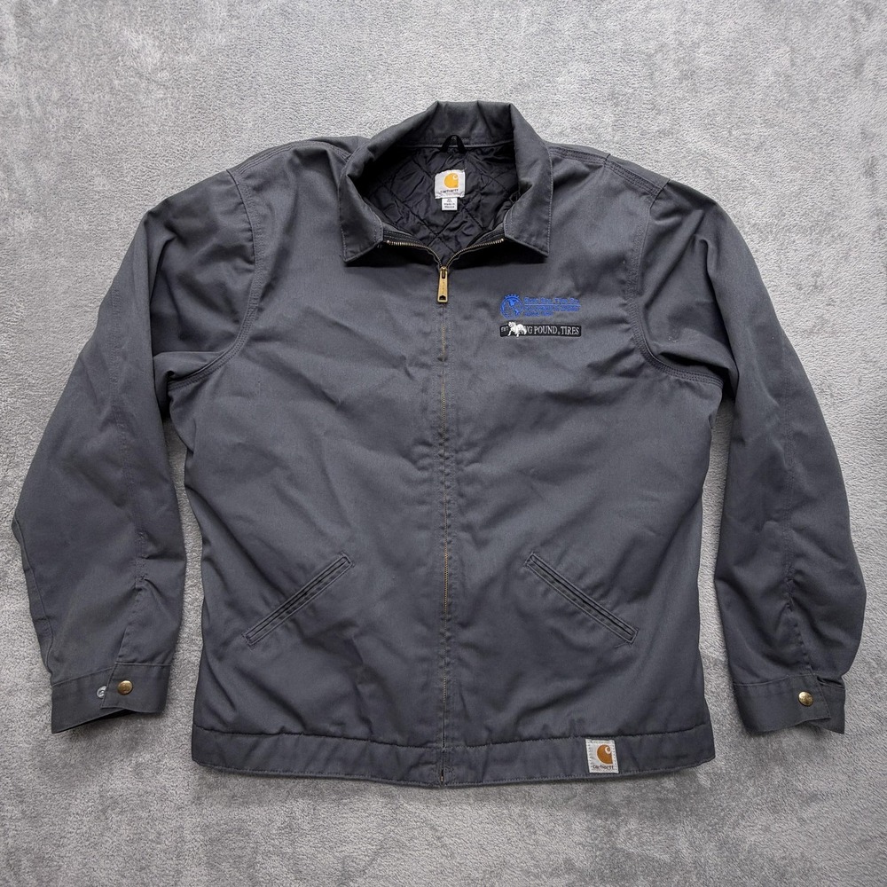 Carhartt Jacket Mens XLT Gray Quilted Lined Insulated Collared Full Zip Pockets
